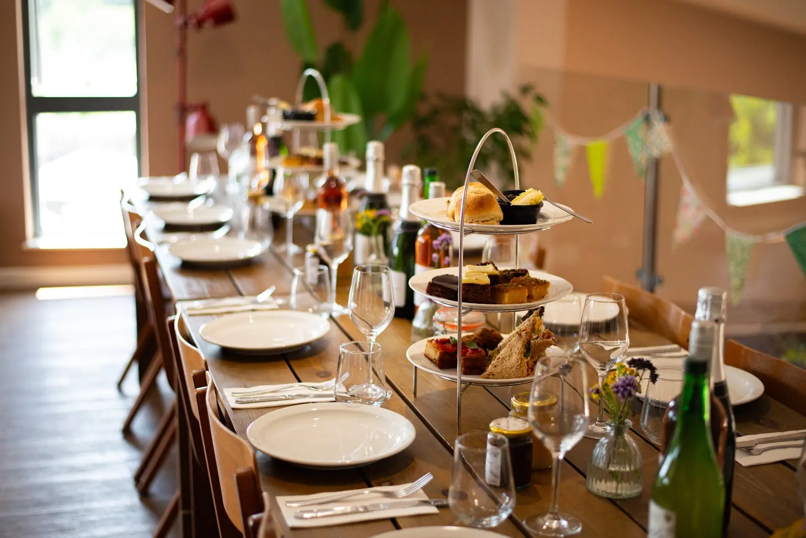 Afternoon Tea table layout near Honiton Devon at Heron Farm